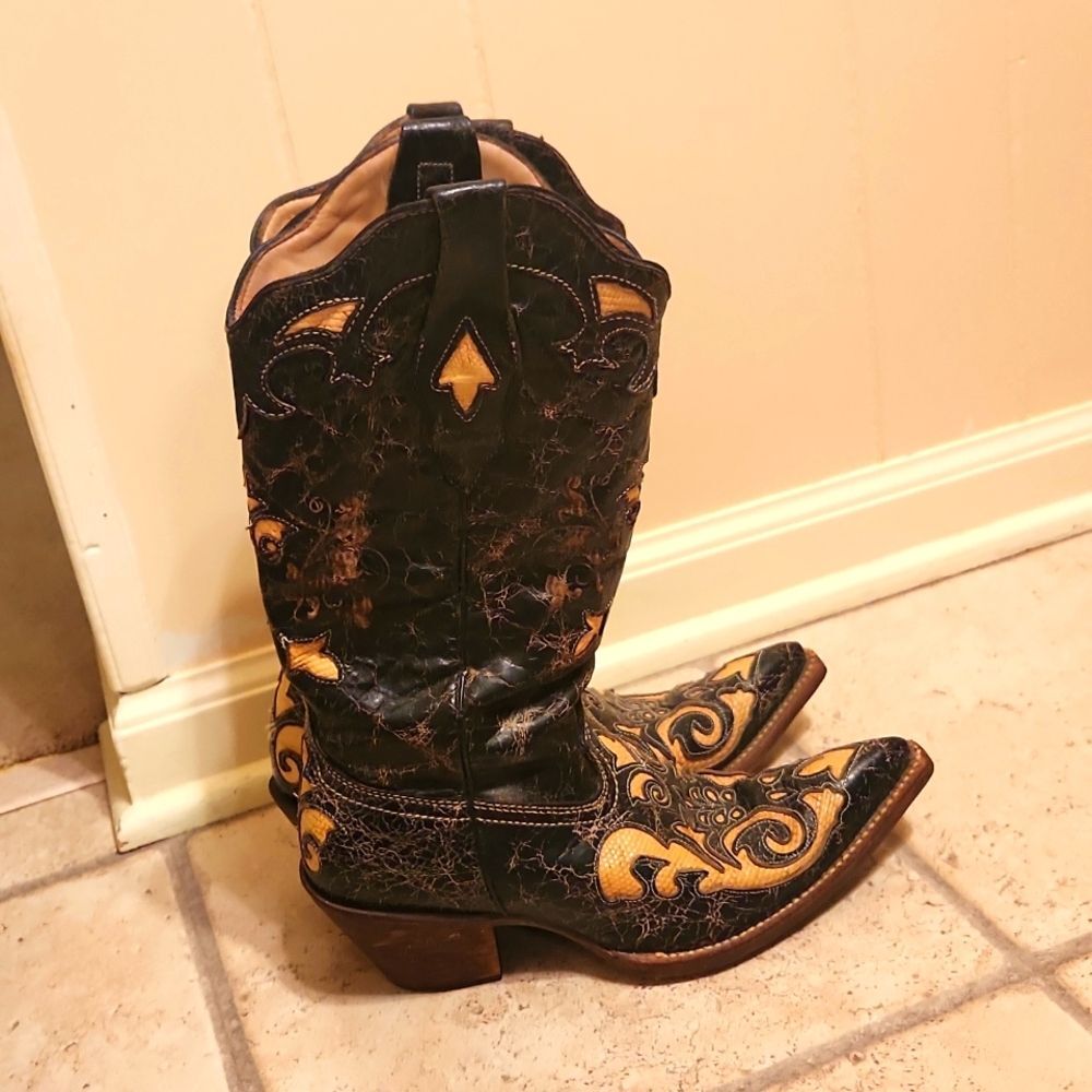 Corral Women's Vintage Western Boots w/ Lizard Leather Inlay C2116 Size 7.5